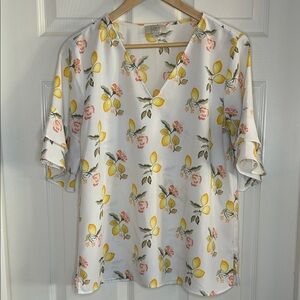 LOFT Lemon and Floral Print Blouse